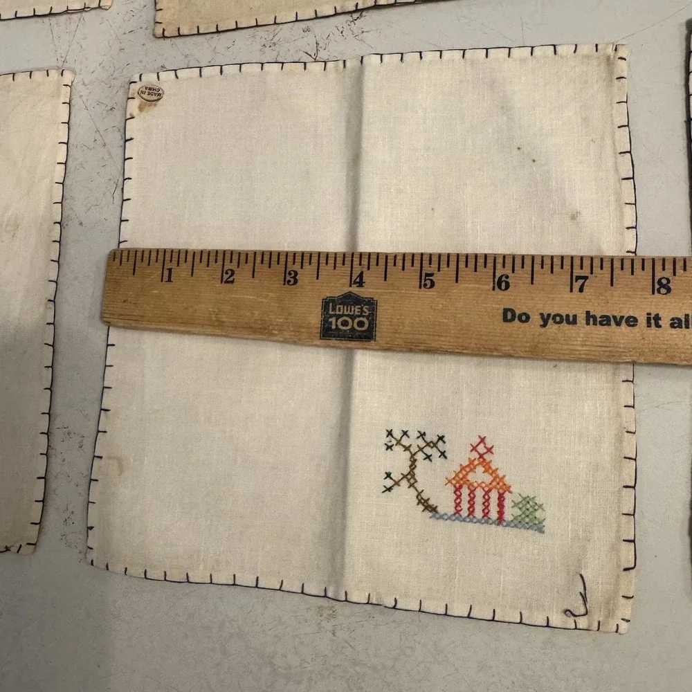 Vintage Embroidered Handkerchiefs Set of 6 Linen Estate‎ Find